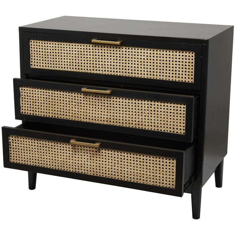 Free Shipping! DecMode 36x32 Black Wood 3 Drawer Cabinet with Cane