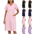 thumbnail image 5 of Nightgowns for Women with Pockets Short Sleeve House Dress Pleated V Neck Lounge Dresses Comfy Sleepwear, 5 of 5