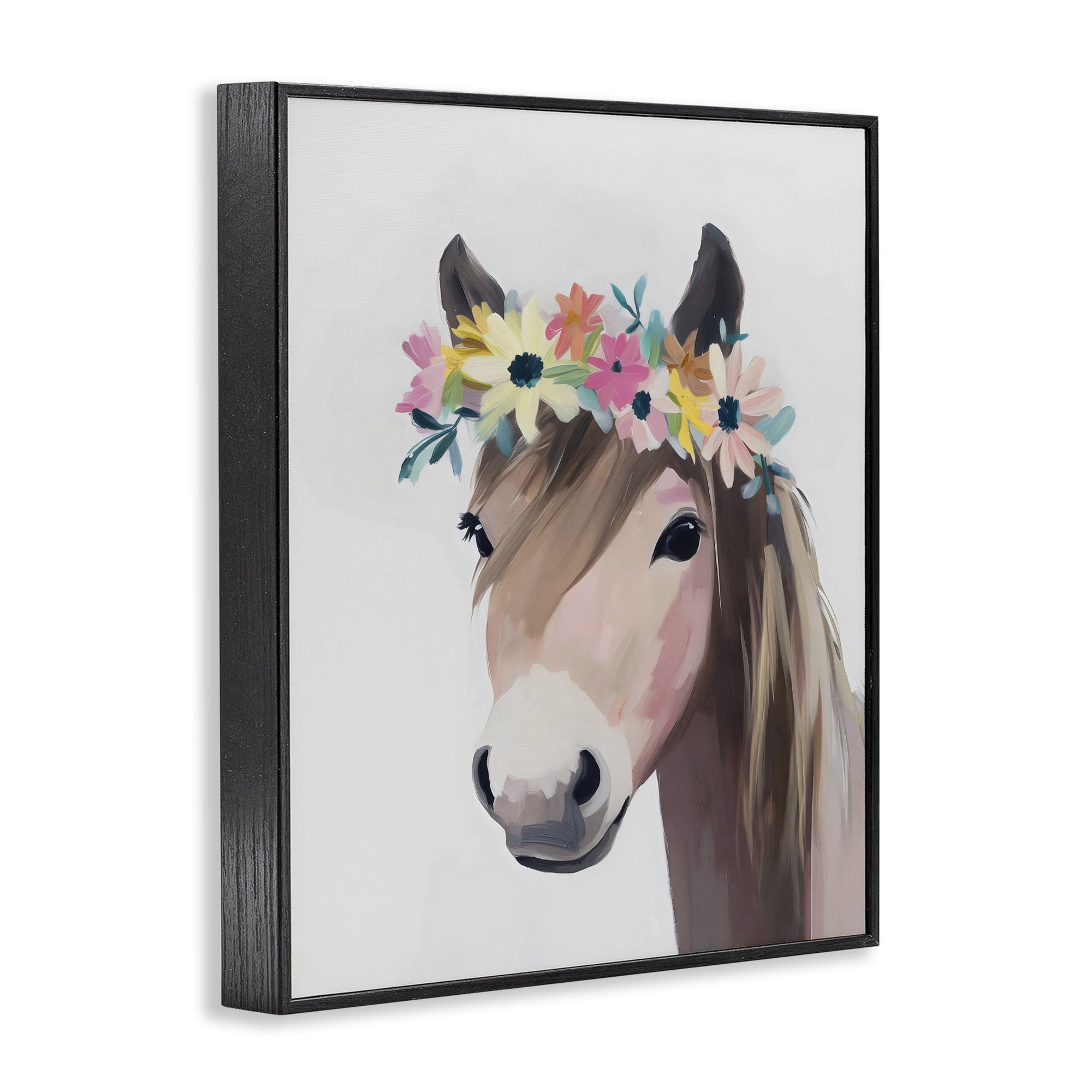 Stupell Industries Flower Crown Horse Black Framed Giclee Art, design by The Prints Vibe