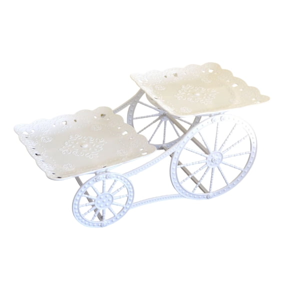 2‑Tier White Cart‑Style Christmas Dessert Stand With Decorative Wheels, Plastic Cupcake Pastry Cookie Candy Display Rack For Xmas Party Table Buffet Home Decor
