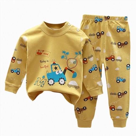 CAUYDY 5T 6T Baby Boy Pjs Little Kids Girls Clothes Long Sleeved Top Elastic Pants 2 Piece Comfy Toddler Sleepwear Set Summer Fall,Yellow