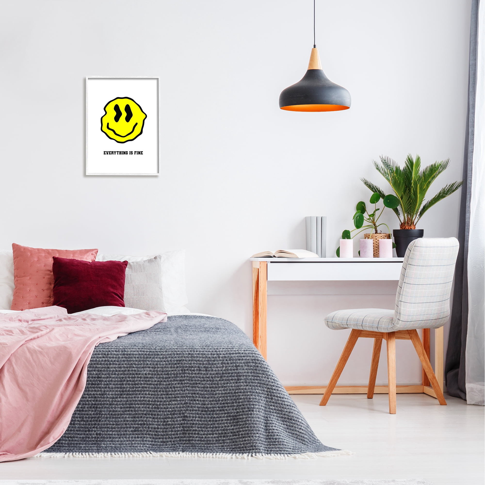 Stupell Industries Everything is Fine Smiley Abstract Painting White Framed Art Print Wall Art, 16 x 20