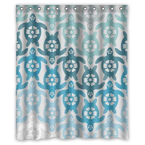 GreenDecor Sea Turtle Waterproof Shower Curtain Set with Hooks Bathroom