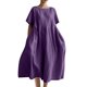 thumbnail image 2 of mfyjkho Vestidos para mujer, Vestido liso de manga corta con cuello redondo informal de verano para mujer Vestidos maxi para mujer l, 2 of 4