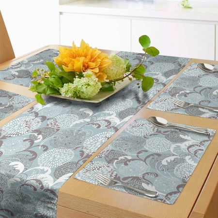 

Floral Table Runner & Placemats Soft Toned Spring Petals Ornamental Eco Shabby Form Herbs Classic Print Set for Dining Table Placemat 4 pcs + Runner 14 x72 Pale Blue White Taupe by Ambesonne
