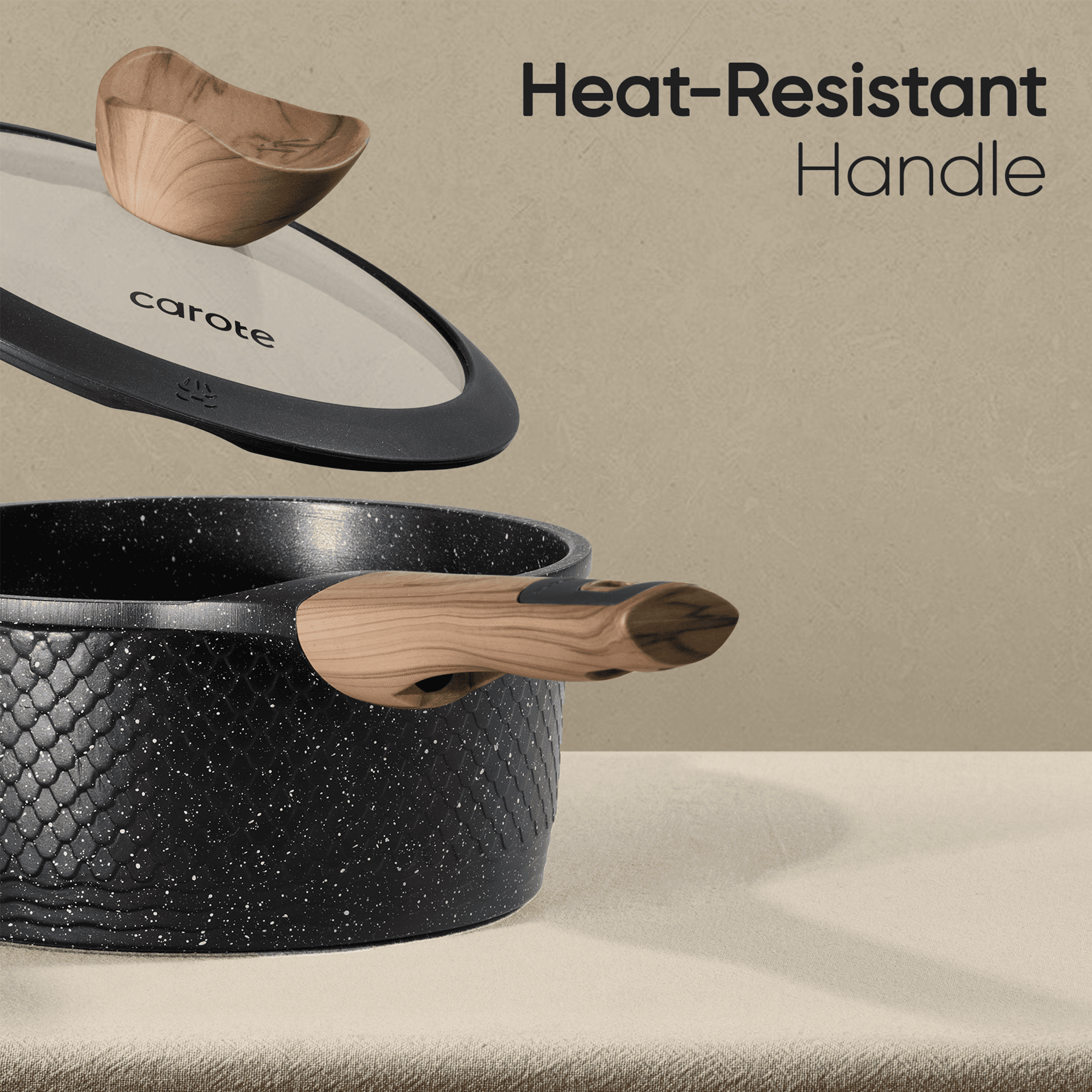 Carote 18-Piece Nonstick Pots and Pans, Granite Cookware Set with Kitchen Utensils, Black