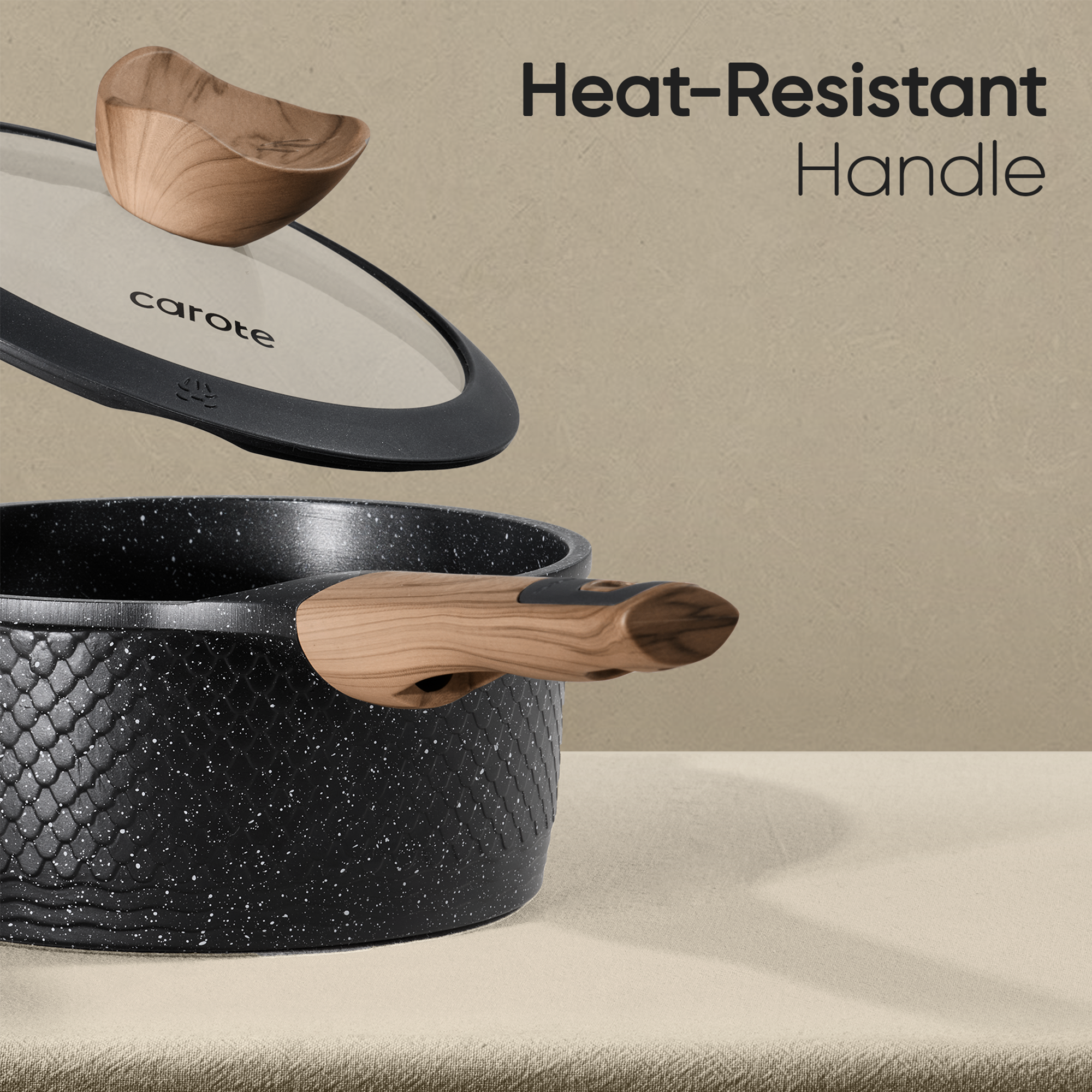 Carote 18-Piece Nonstick Granite Cookware Set, Black photo 6