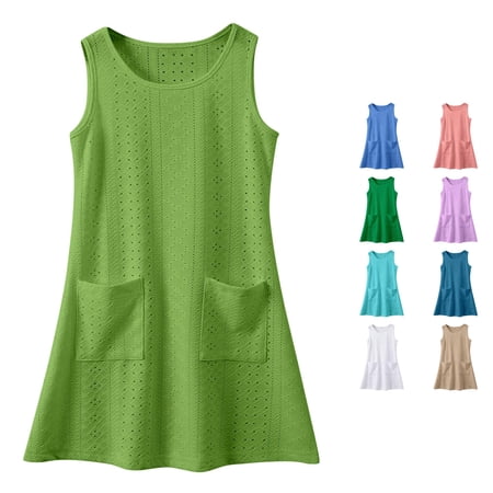 WDDDD Girls Boho Tie Shoulder Midi Tiered Dress with Pockets Light Green 3-4 Years