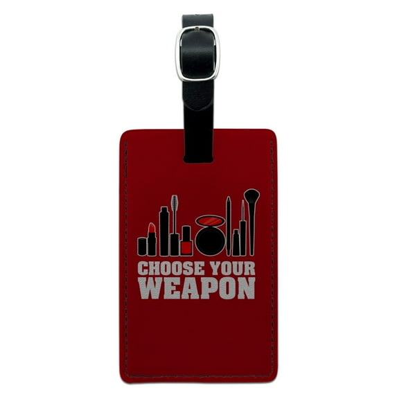 Choose Your Weapon Makeup Lipstick Eyeliner Brush Rectangle Leather Luggage Card Suitcase Carry-On ID Tag