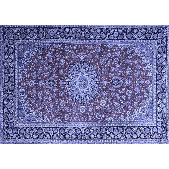 Ahgly Company Machine Washable Indoor Rectangle Medallion Blue Traditional Area Rugs, 5' x 7'