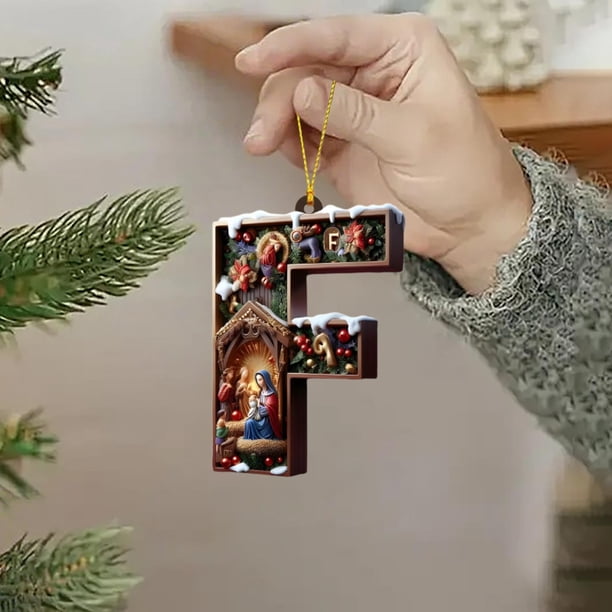 Adornos de árbol de Navidad de 26 letras - Decoraciones acrílicas personalizadas con gorros de Papá Noel, de una pieza