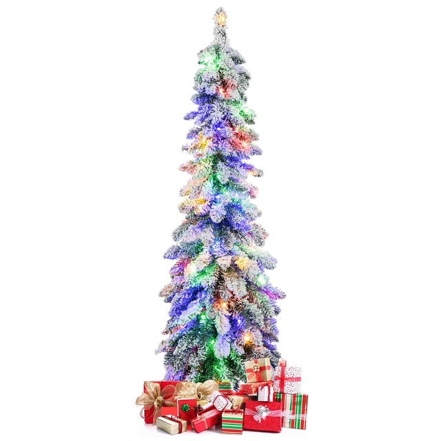 Árbol de Navidad Costway delgado preiluminado 120 cm flocado 100 luces LED