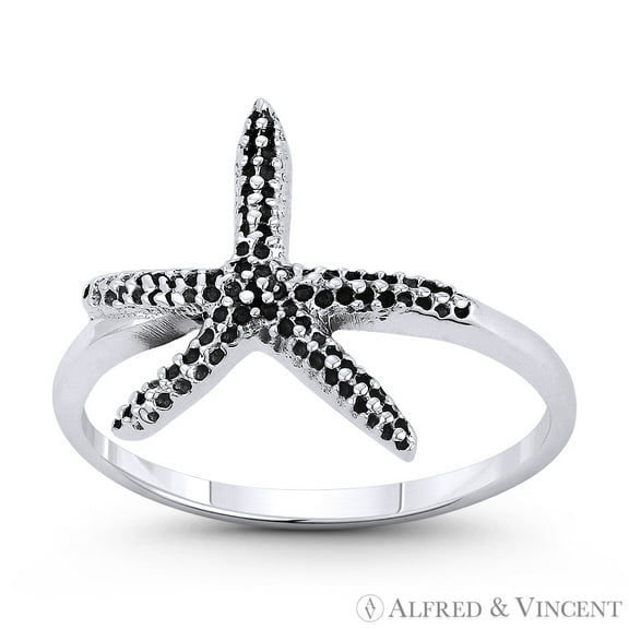 Starfish Spirit Animal Charm Right-Hand Stackable Boho Ring in Oxidized .925 Sterling Silver