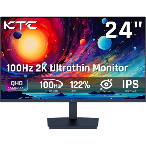 KTC 24 Inch QHD 100Hz Computer Monitor IPS 2K, 1300:1 Contrast, Anti-Blue Light Screen, 122% sRGB, FreeSync & G-Sync Compatible, HDMI 2.0 & DisplayPort 1.4, PC Monitor for Gaming Office Work, H24T27