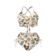 thumbnail image 5 of SEANATIVE 2 Piece Set Swimsuit for Women High Waisted Bikini Sets Drawstring High Cut Bottom Crisscross Tie Back Bikini Tops with Adjustable Straps, S, Chicken Cactus Flower Beige, 5 of 7