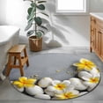 thumbnail image 3 of Round Area Rug 4 Ft, Yellow Plumeria Flower Washable Non-Slip Circle Carpet for Living Room/Bedroom, White Stones Country Floral Grey Low-Profile Crawling Mats Collection Rugs for Indoor, 3 of 8