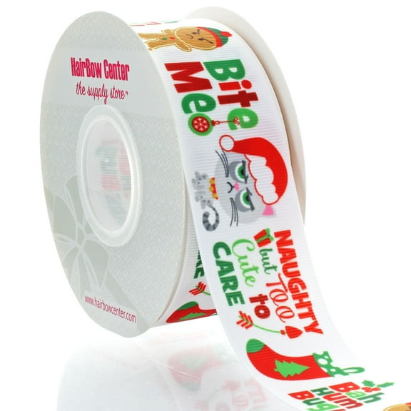 1.5" Naughty Christmas Kitty Grosgrain Ribbon 25 Yard
