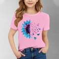 thumbnail image 4 of Crunowin Boys and Girls Short Sleeve T-Shirt Round Neck Casual Print Sunflower and Butterfly Pattern Summer Top Pink Size 7/8, 4 of 5