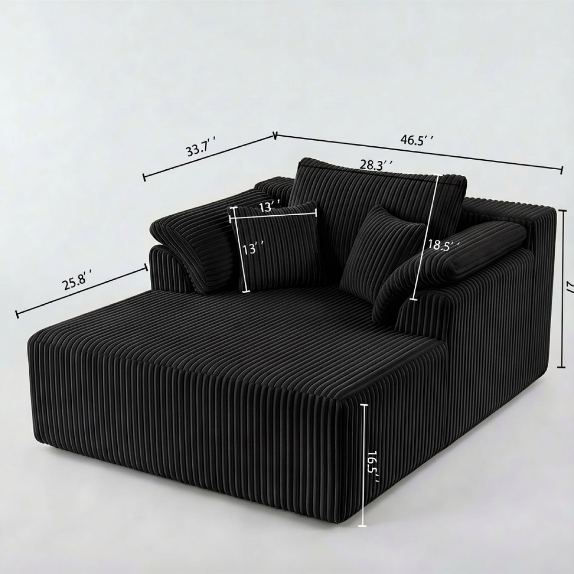 ChenyueFurn 60" Corduroy Chaise Lounge, Oversized Boneless Sofa Bed, Deep Seat Cloud Couch, No Assembly, Black