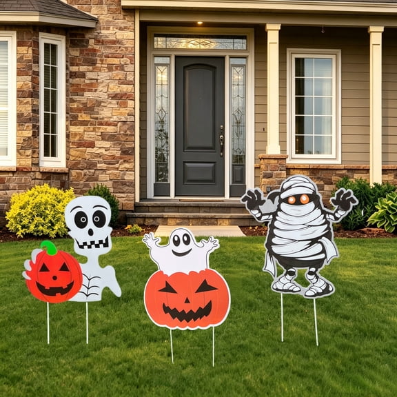 Active Mind Ltd 3Pcs Halloween Yard Signs - Halloween Derorations Outdoor Pumpkin Ghost Monster Outdoor Lawn Stakes for Pathway Garden Holiday Decor