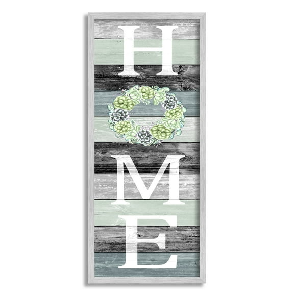 Stupell Industries Succulent Wreath Welcome Home Sign Green Black, 13 x 30,Design by Kimberly Allen