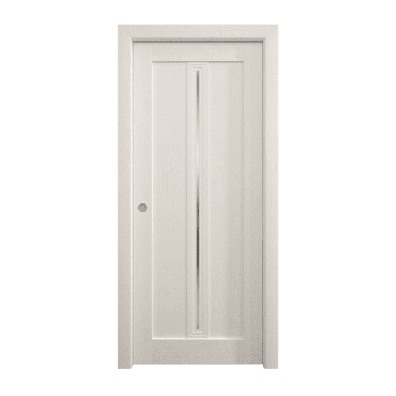 Sliding Pocket Door 18 x 84 inches | Ego 5014 Painted White Oak | Kit Rail Hardware | Solid Wood Interior Bedroom Modern Doors