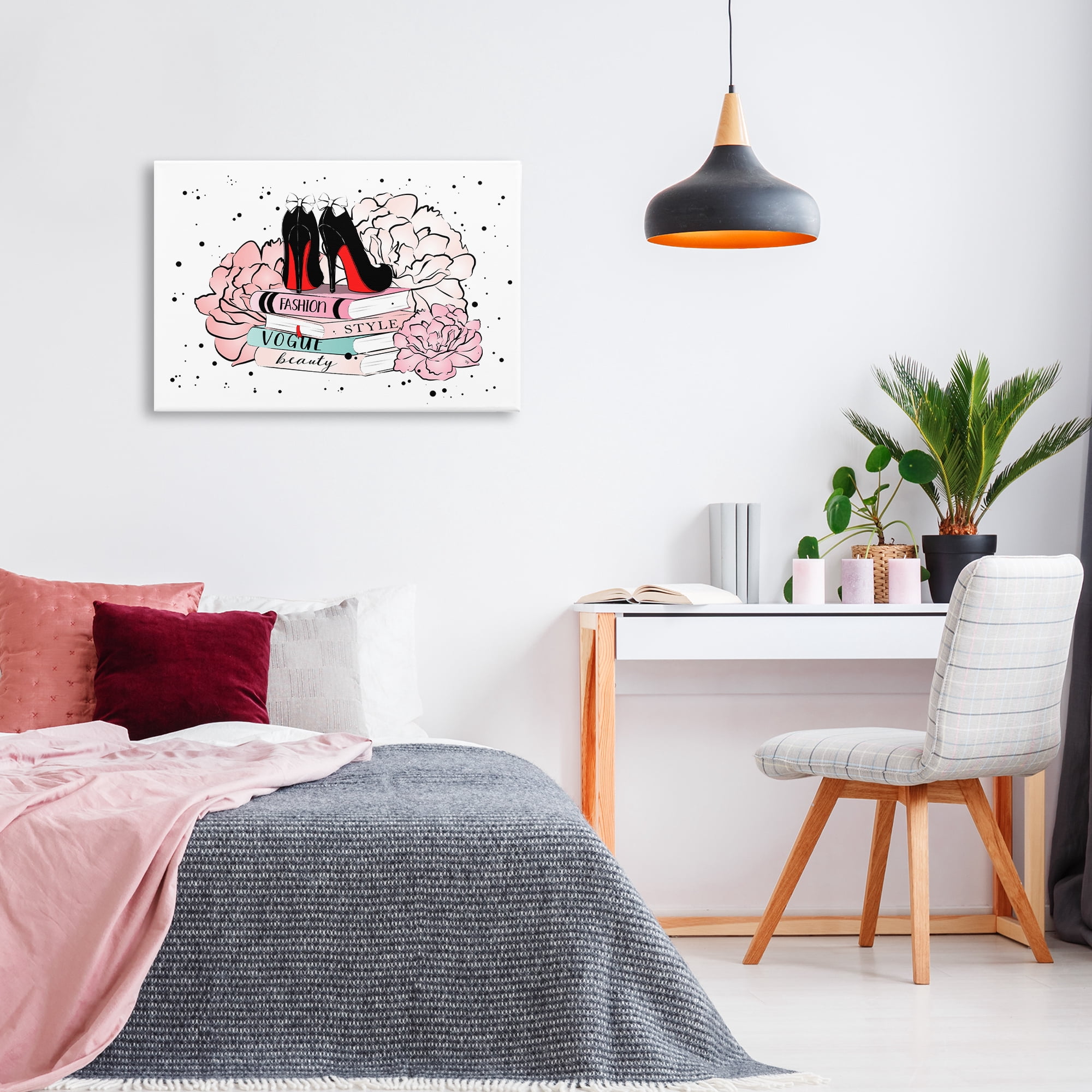 Stupell Industries Floral Fashion Books Fashion Painting Wrapped Canvas Art Print Wall Art, 30 x 20