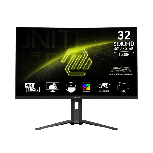 MSI MAG 321CUP, 31.5" UHD Curved Gaming Monitor 1500R 3840 x 2160 VA Panel, 160Hz / 1ms, Adaptive-Sync - DP 1.4a, USB Type-C, Height adjustable