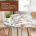 thumbnail image 4 of Pink Green Botanical Round Tablecloth, Fitted Table Cover with Elastic for 45"-54" Round Tables, Summer Watercolor Branch Flower Table Cloth Outdoor Indoor Dinning Party Waterproof Tablecloths, 4 of 7
