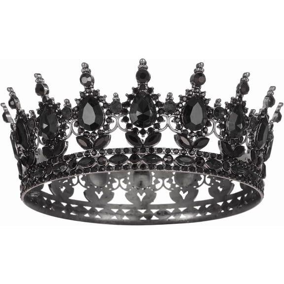 Full Round Queen Crowns Rhinestone Wedding Crowns and Tiaras for Women Costume Party Hair Accessories-black-