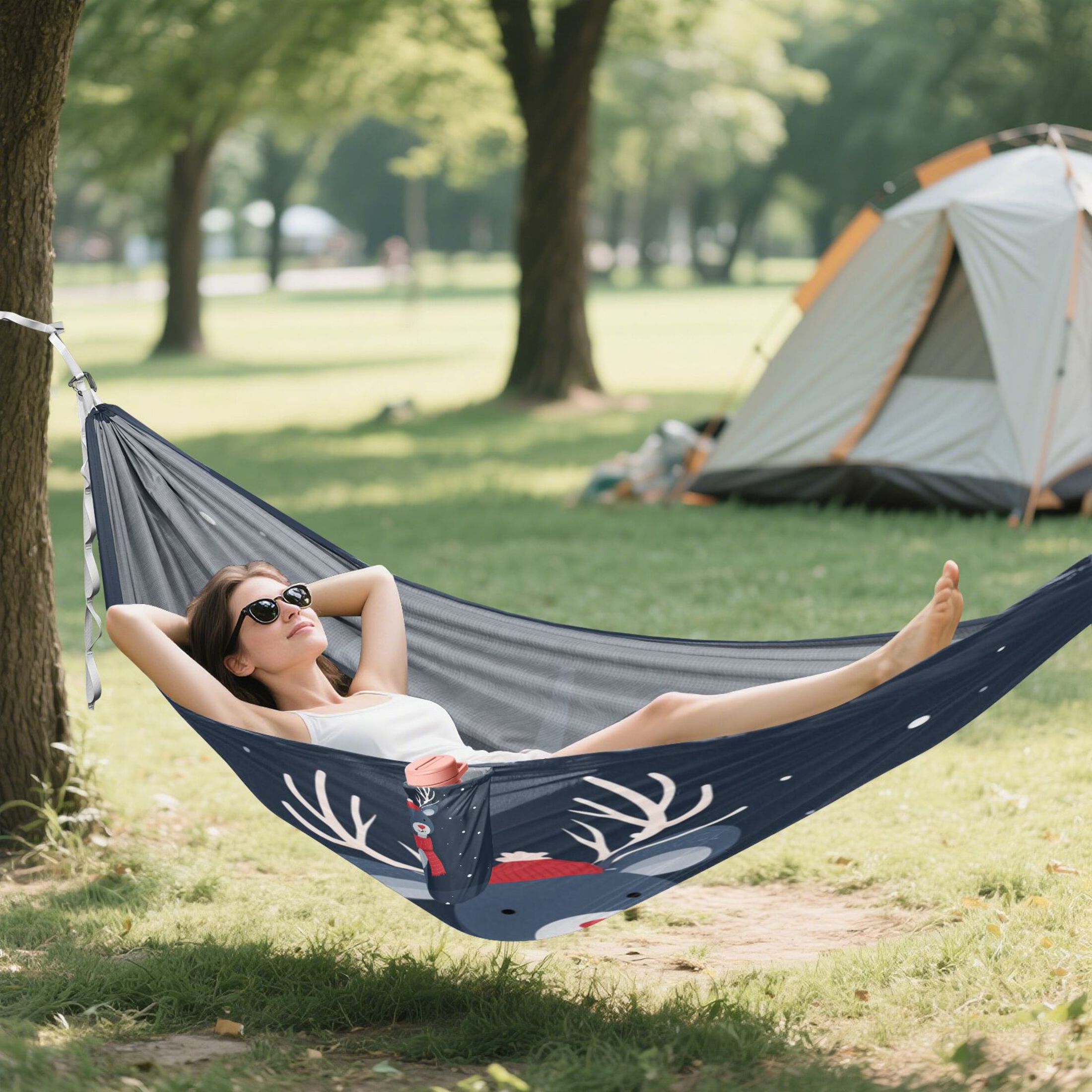 Hammock Camping Hammock Nylon Portable Hammock Travel Camping Hammock Cartoon Christmas Reindeer