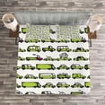 thumbnail image 3 of Ambesonne Cars Quilted Bedspread Set 3 Pcs, Sedans Bus Traveling Theme, Queen Size, Apple Green, 3 of 3