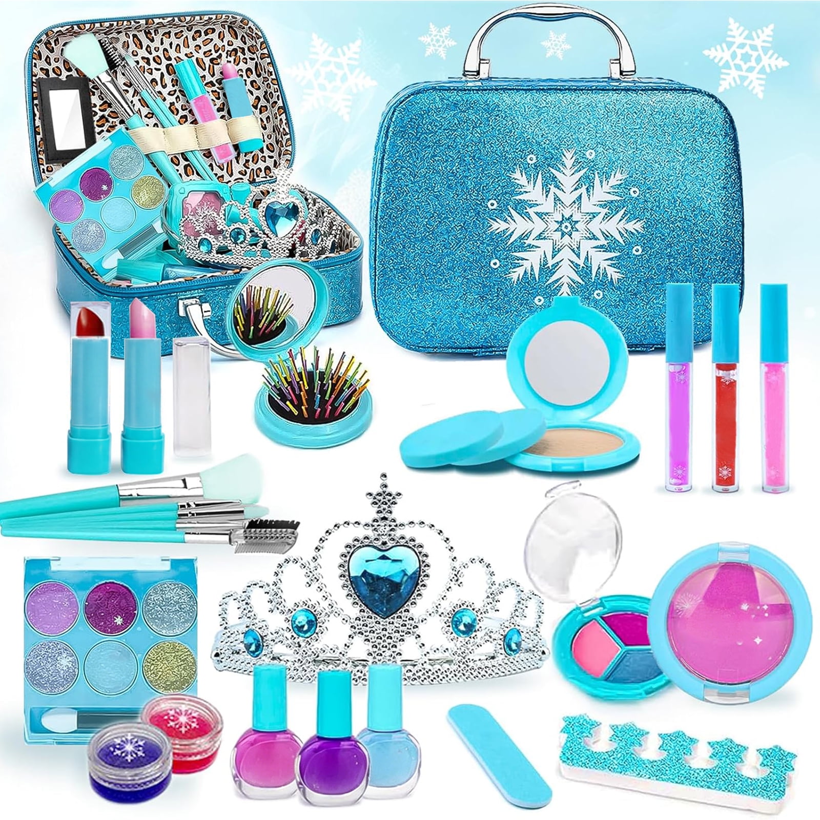 Sunforu Princess Make up Set for Girls, Washable and Non-Toxic Cosmetic Toy Set with Bag, Toddler Makeup Gift for Girls Aged 3-12 Years