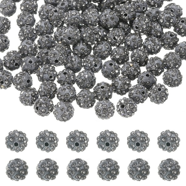 105 Pcs 10mm Perlas de arcilla con strass para hacer joyería, perla de bola de discoteca a granel para pulsera, collar, arete, manualidades, decoración DIY, gris transparente