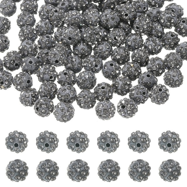 105 Pcs 10mm Perlas de arcilla con strass para hacer joyería, perla de bola de discoteca a granel para pulsera, collar, arete, manualidades, decoración DIY, gris transparente