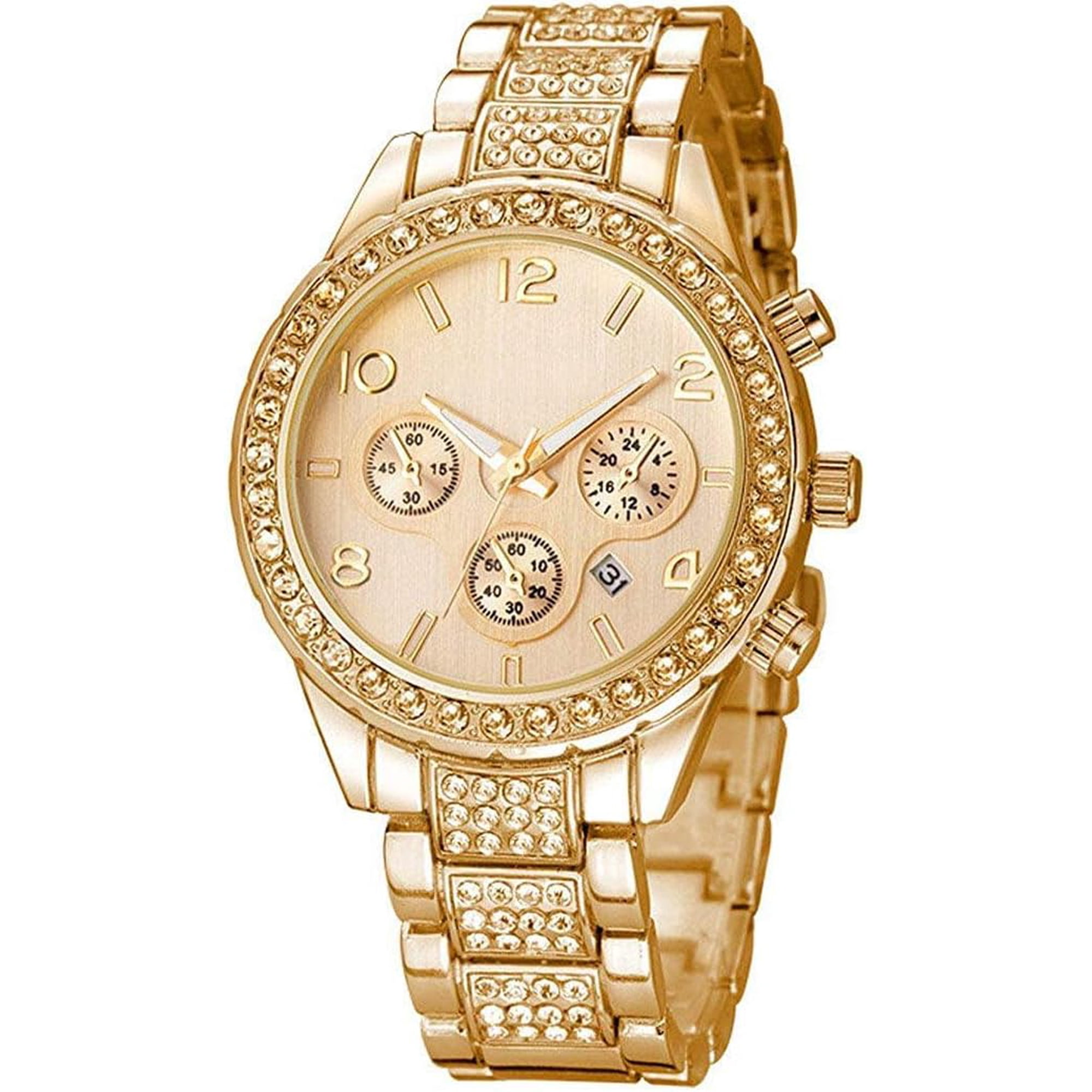 Unisex Diamond Watches Men and Women Fashion Rose Gold Silver Stainless Steel Calendar Quartz Watch