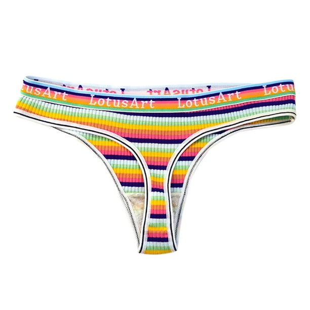 TOWED22 Womens Thongs Underwear Women's Fashion Low Waist Underwear Color  Striped Briefs Underwear Women T Back Panties(Yellow,M)