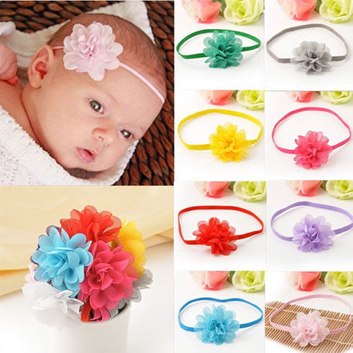 10Pcs/set Baby Infant Toddler Flower Headband Chiffon Headwear Girl Hair Band JP