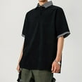 thumbnail image 4 of Timegard Summer Tops for Men Plaid Lapel Neck Short Sleeve Loose Tee Shirts Travel Casual Tops Trendy, 4 of 6