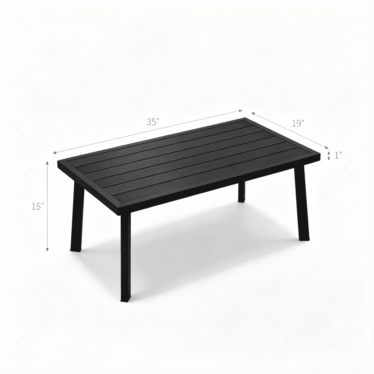35 in Patio Rectangle Coffee Table with Wood Grain Texture, Black