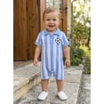 thumbnail image 4 of BemeyourBBs Newborn Baby Baby Football Outfit Infant Baby Boys Summer Fall Clothes Football Romper 0 3 6 12 18 Months Striped Soccer Print Short Sleeve Half Button-up Collared Jumpsuit Playsuit, 4 of 9