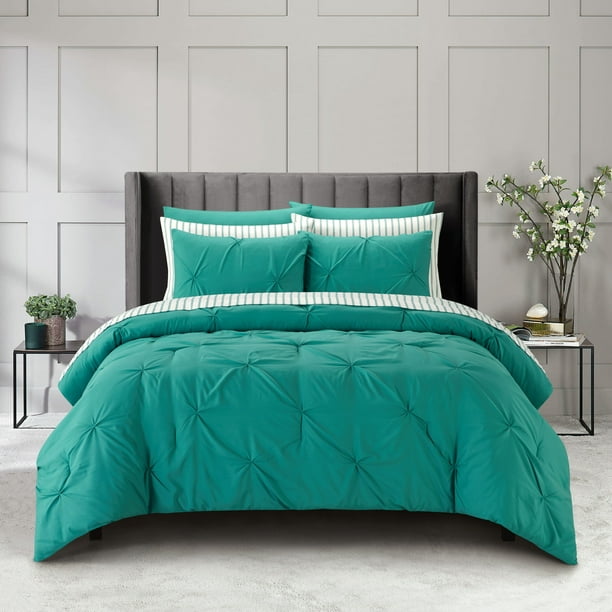 Sharper Image 9Piece Teal Down Alternative Pintuck BedinaBag Set