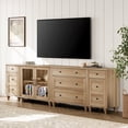 thumbnail image 3 of Large TV Stand for 100-Inch TV, TV Console Table for 85-95 Inch TVs, Entertainment Center with Charging Station & Glass Door, Kitchen Sideboard Buffet Cabinet for Dining Room, Oak Finish, 3 of 6