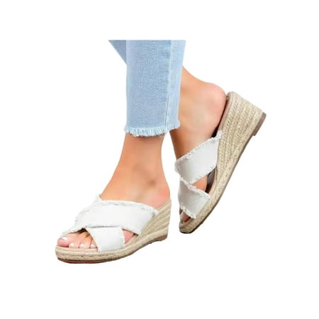 

UKAP Women Indoor Casual Wedge Shoes Ladies Dates Breathable Criss Straps Wedges Non Slip Open Toe Slides Sandals