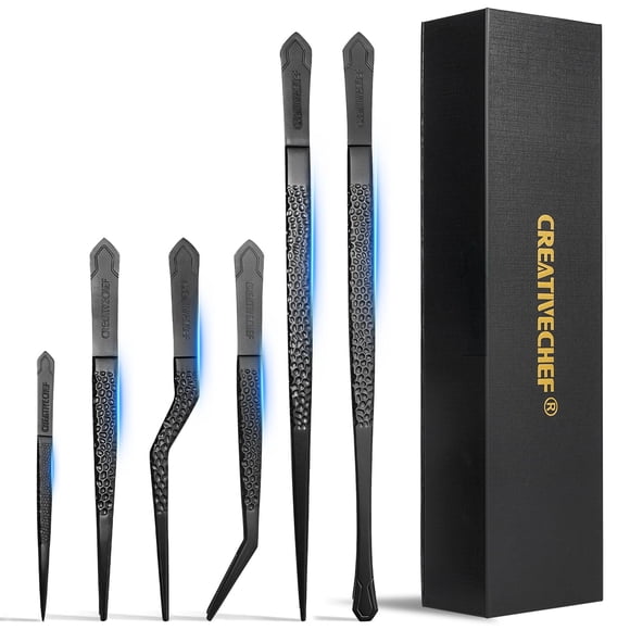 CREATIVECHEF Culinary Tweezers | High Precision Titanium Tweezer Set | 6pcs Cooking Tweezers in a Beautiful Box | Cooking Decorative Chef Tools | Foo