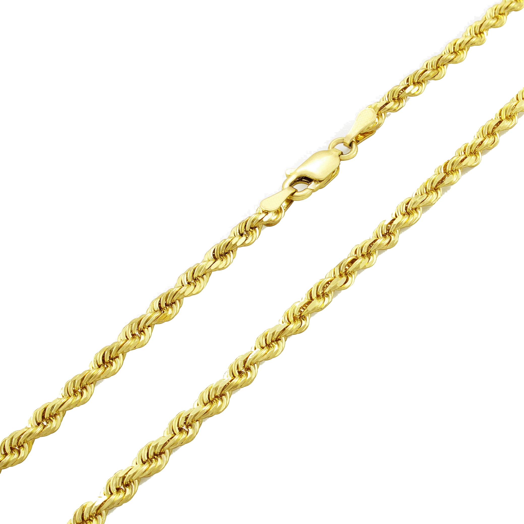 Nuragold 14k Yellow Gold 4mm Solid Rope Chain Diamond Cut Pendant Necklace,  Mens Jewelry with Lobster Clasp 18
