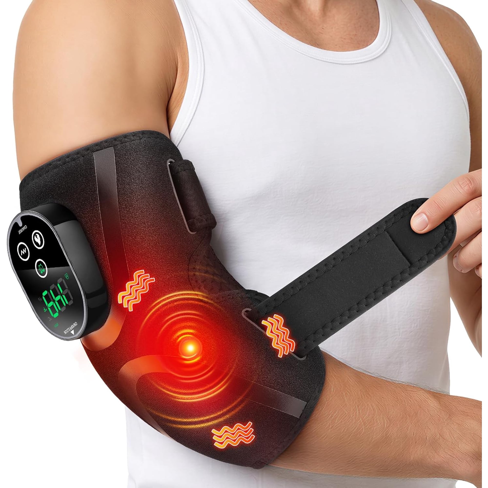 Elbow Heating Pad, Cordless Elbow Brace for Cubital Tunnel and Tennis Elbow Relief, 5 Heat Levels & 3 Vibration Gears, Arm Heating Pad Sleeve with Long Battery Life
