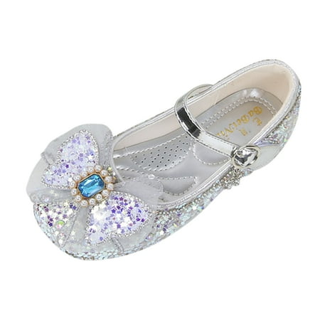 

NIEWTR Princess Shoes for Girls Flower Girls Dress Wedding Party high Heels Toddler Shoes Flats for Girls(Silver 25)