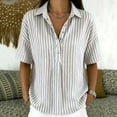 thumbnail image 2 of Polo Shirts for Women Short Sleeve Tops Striped Lapel Button Neck Shirt Causal Trip Work Going Out Summer ,XL,#02 Gray, 2 of 9
