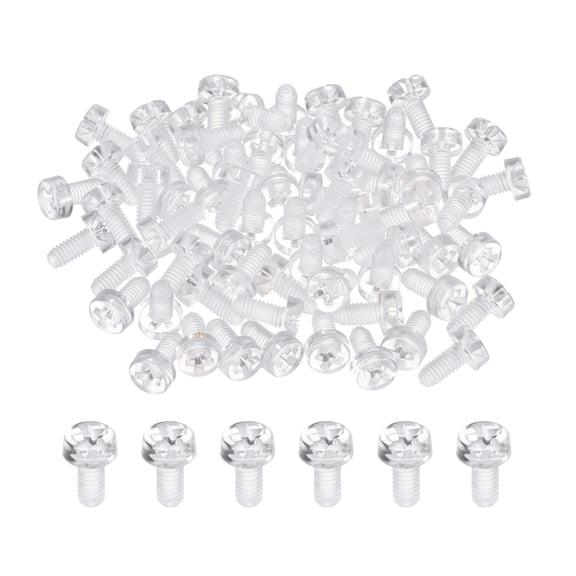 Uxcell 50Pcs Clear Acrylic Screws, M3x6mm PC Plastic Phillips Round Head Bolts